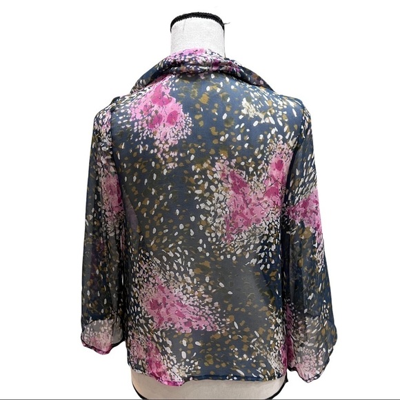 Pure Sugar 100% Silk Gray & Pink Kimono Wrap w/ Sleeves Open Front Sz XS - Picture 7 of 10